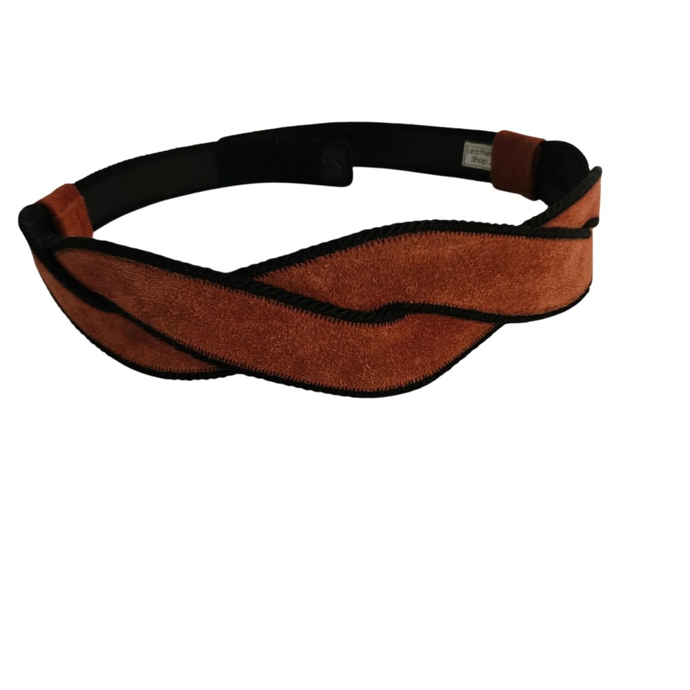 Leather Shop Vintage Brown Suede Braided Waist Belt Black Trim Size L Cognac